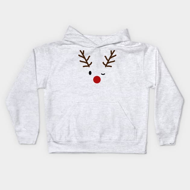 Fun Christmas Spirit Red Nosed Reindeer Wink Cute & Simple Kids Hoodie by twizzler3b